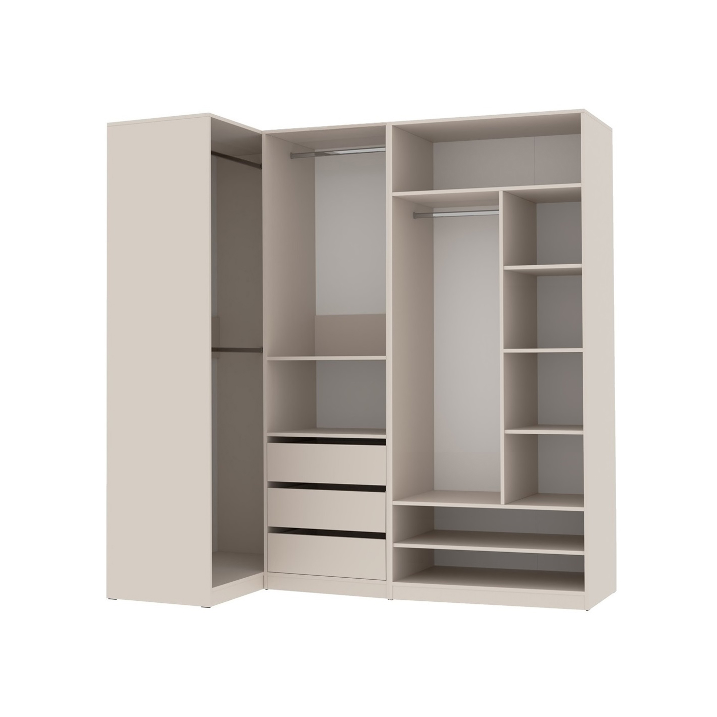 szafa 100 - 201 narożna Tres P garderoba rogowa półki szuflady drążki