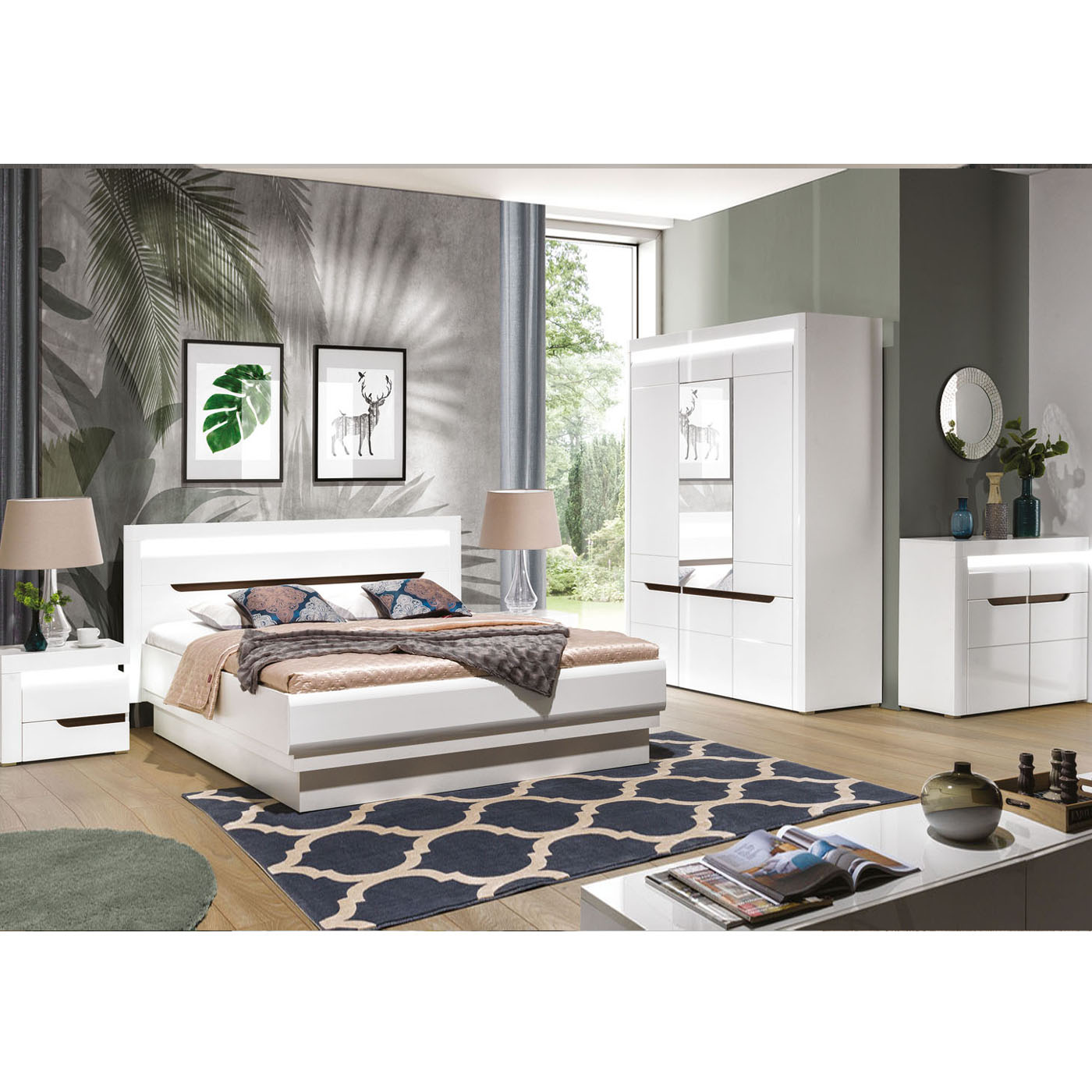zestaw mebli komplet Irma 1 łóżko komoda szafa biała do sypialni