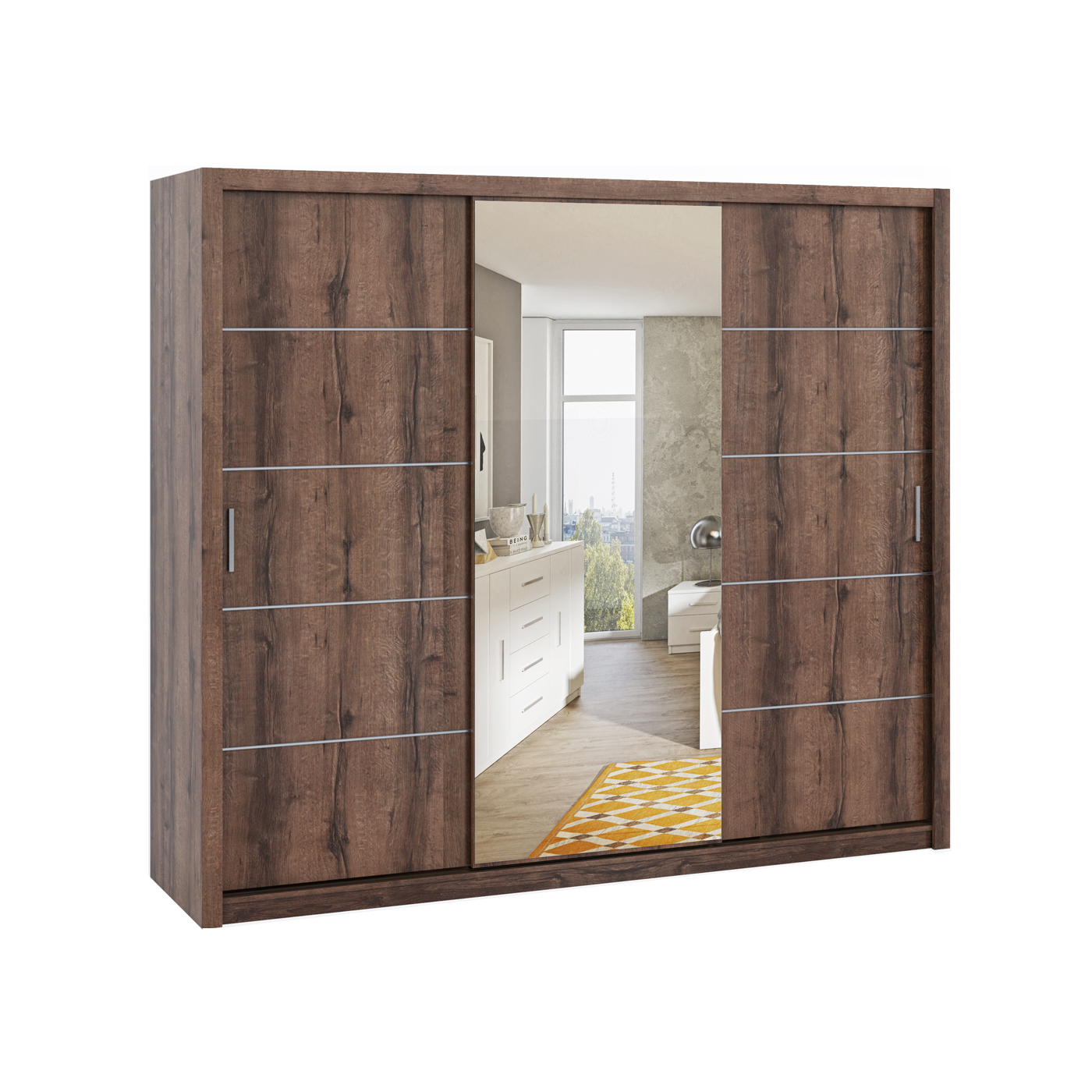 szafa 250 z lustrem przesuwna Bono 21 duża szeroka półki szuflady