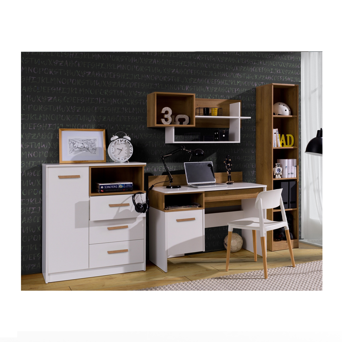 zestaw młodzieżowa meblościanka Grant 3 biurko regał półka komoda