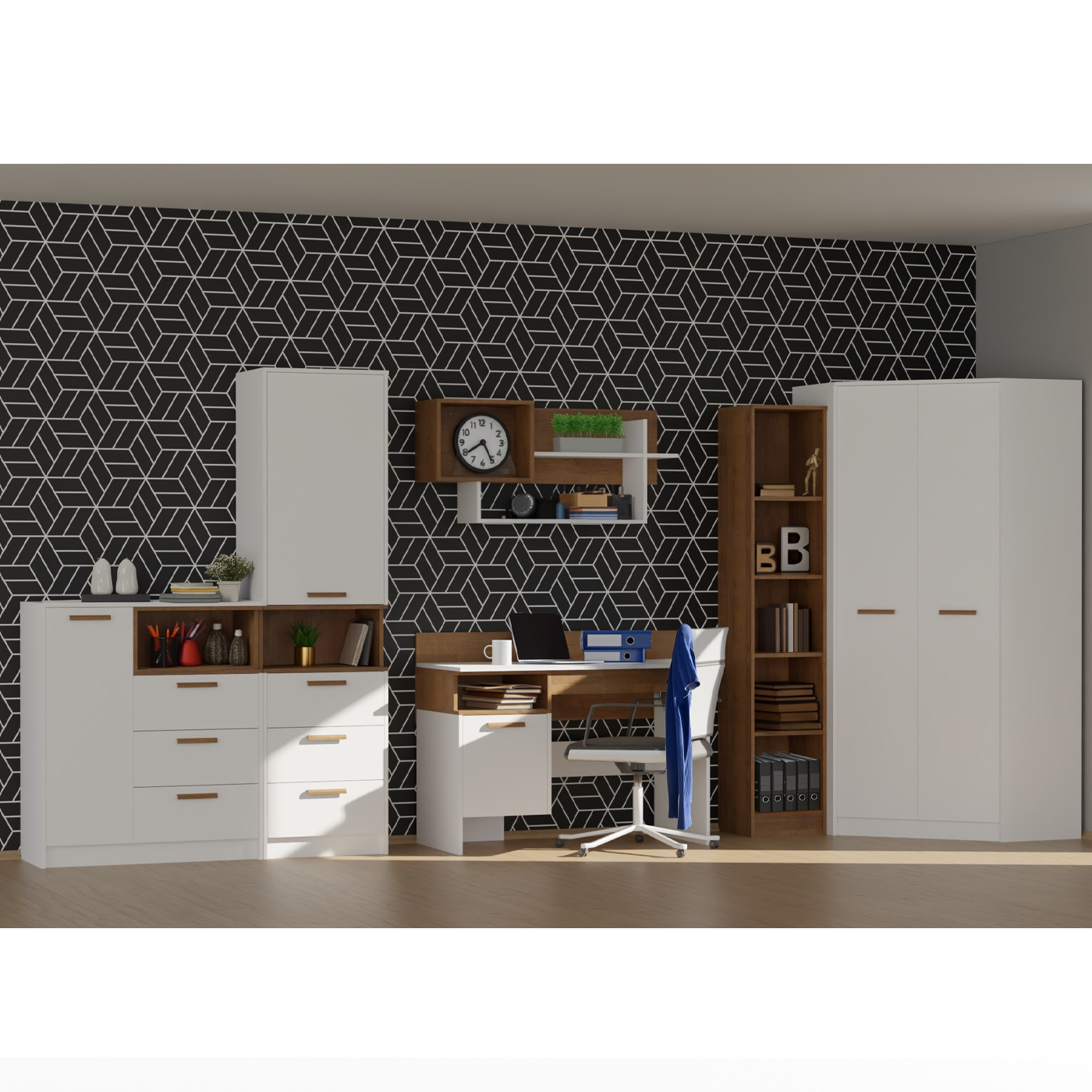 zestaw młodzieżowych Grant 8 biurko komoda narożna szafa regał