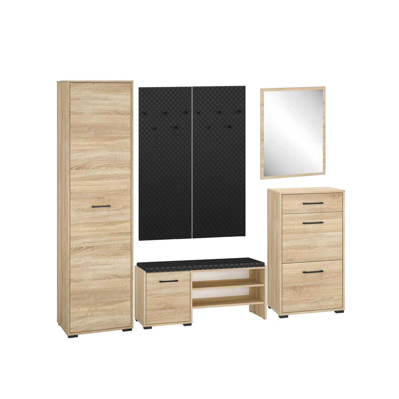 zestaw Caro G szafa lustro komoda siedzisko wieszak do przedpokoju