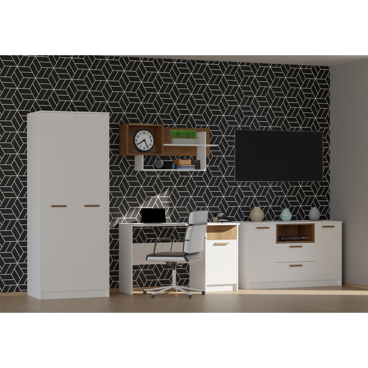 zestaw Grant U meblościanka młodzieżowa dzieci z biurkiem biała