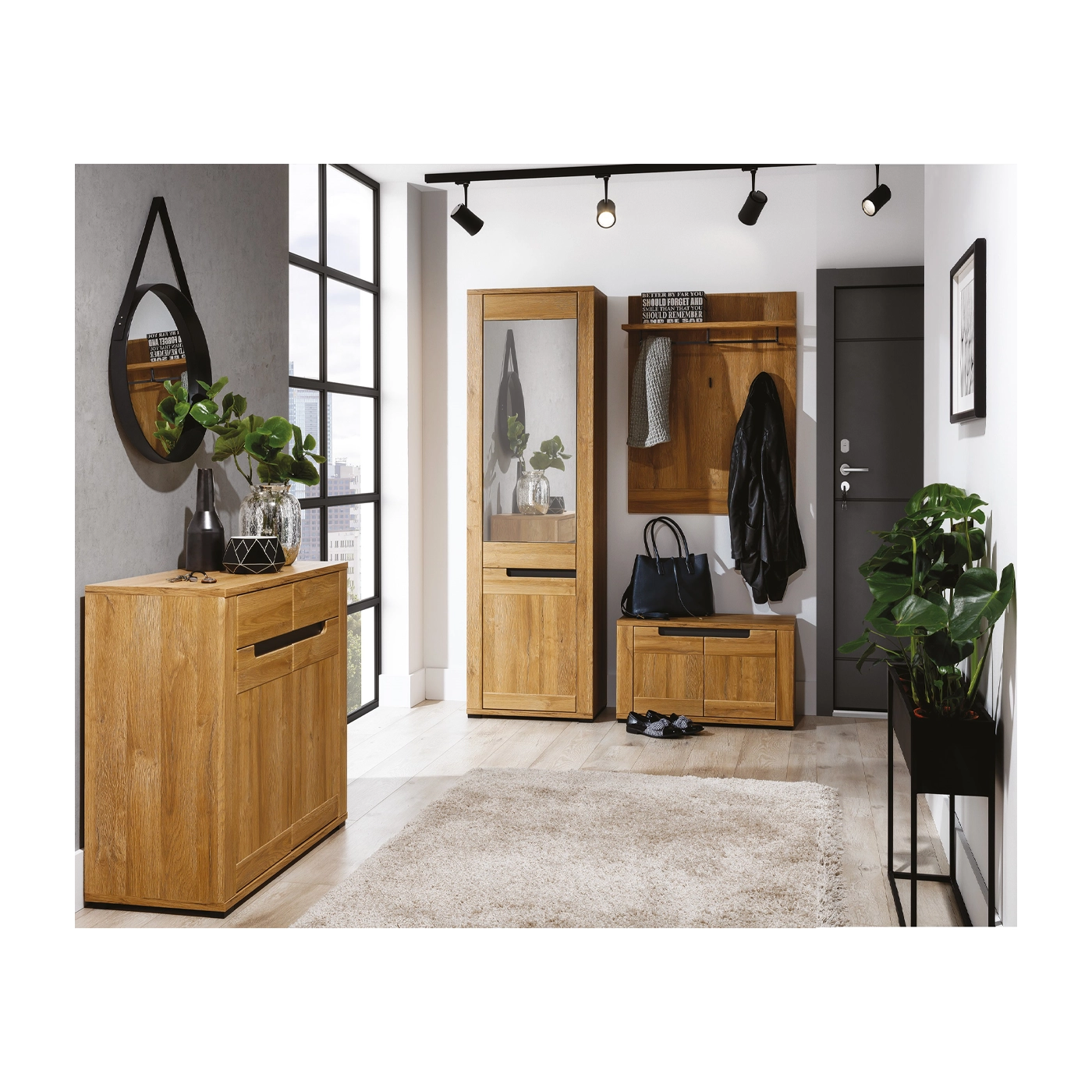 zestaw York 5 komoda szafa z lustrem wieszak szafka garderoba