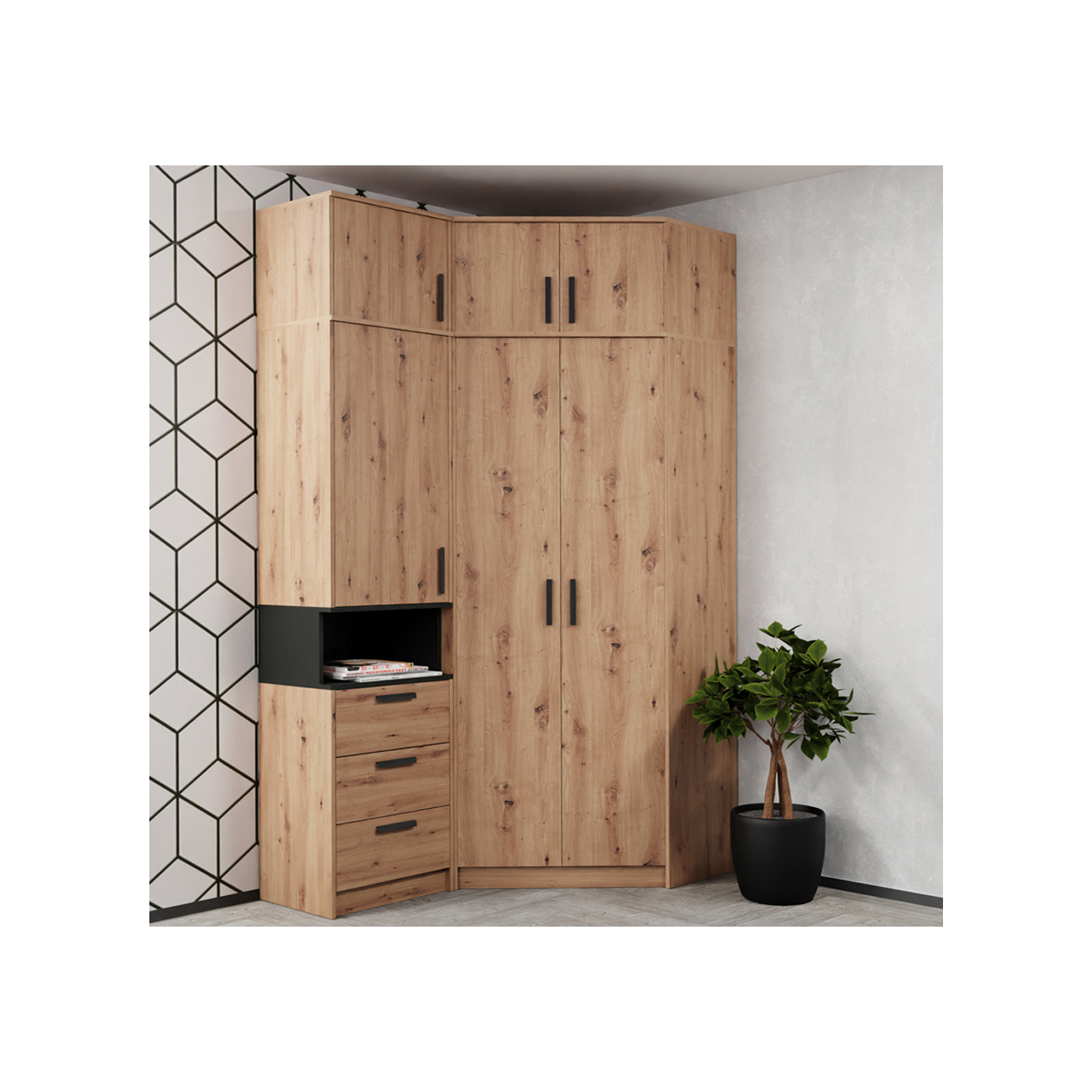 zestaw narożna garderoba z nadstawką Grant 12 wysoka rogowa szafa