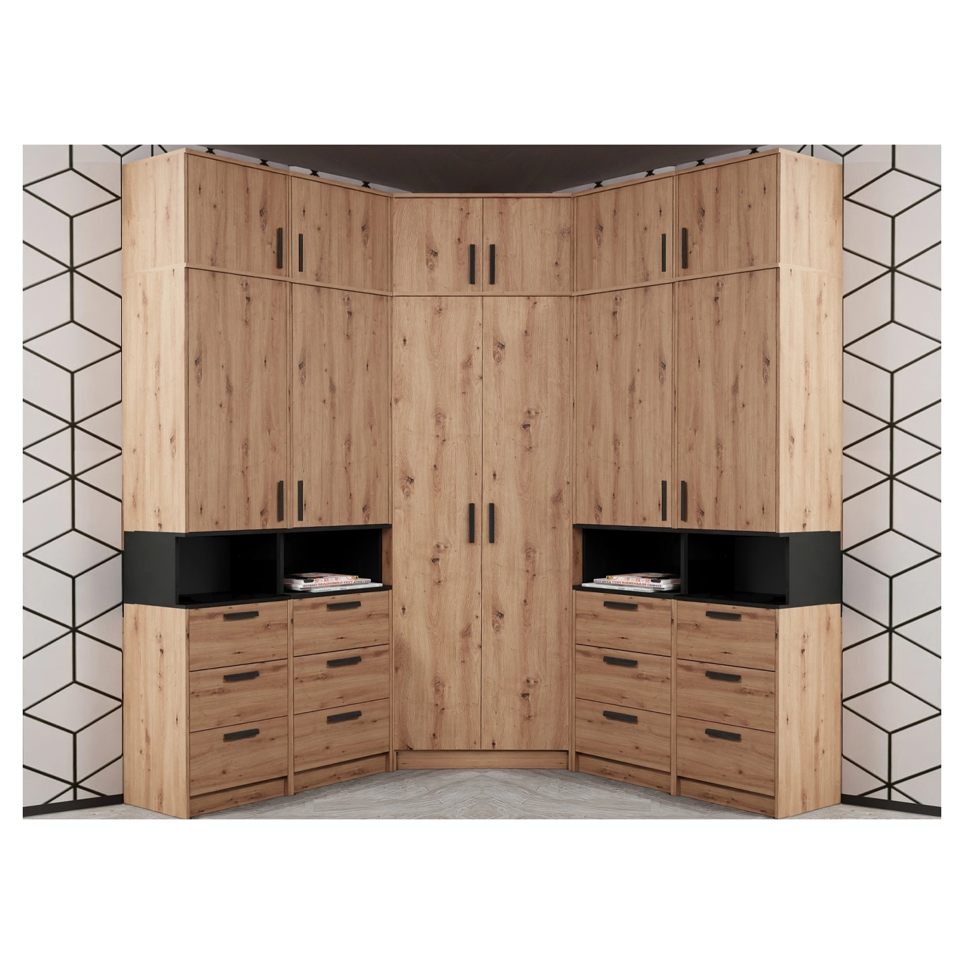 zestaw rogowa wysoka garderoba Grant 33 narożna szafa duża regał