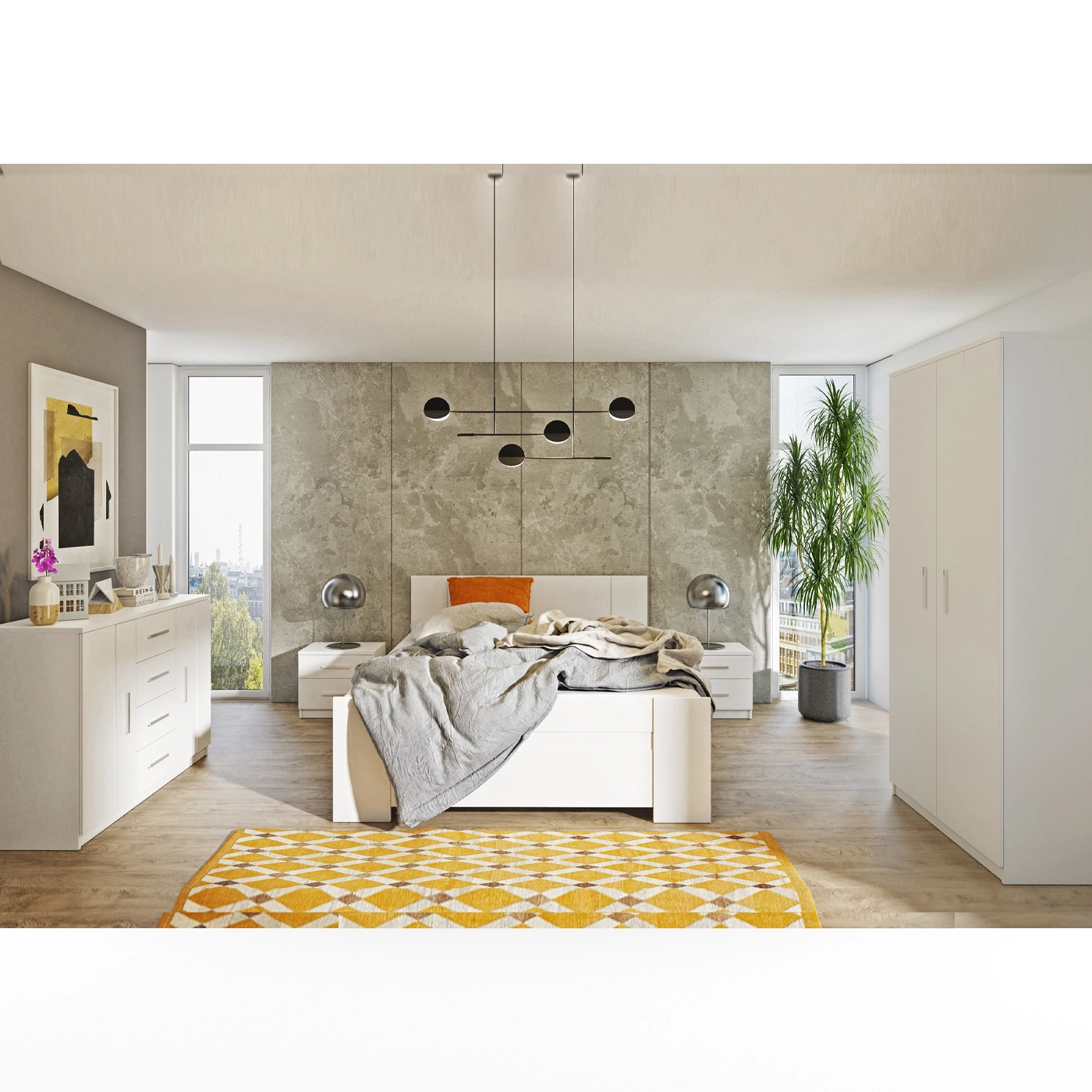 zestaw sypialni Bono 6 szafka nocna komoda szafa łóżko komplet