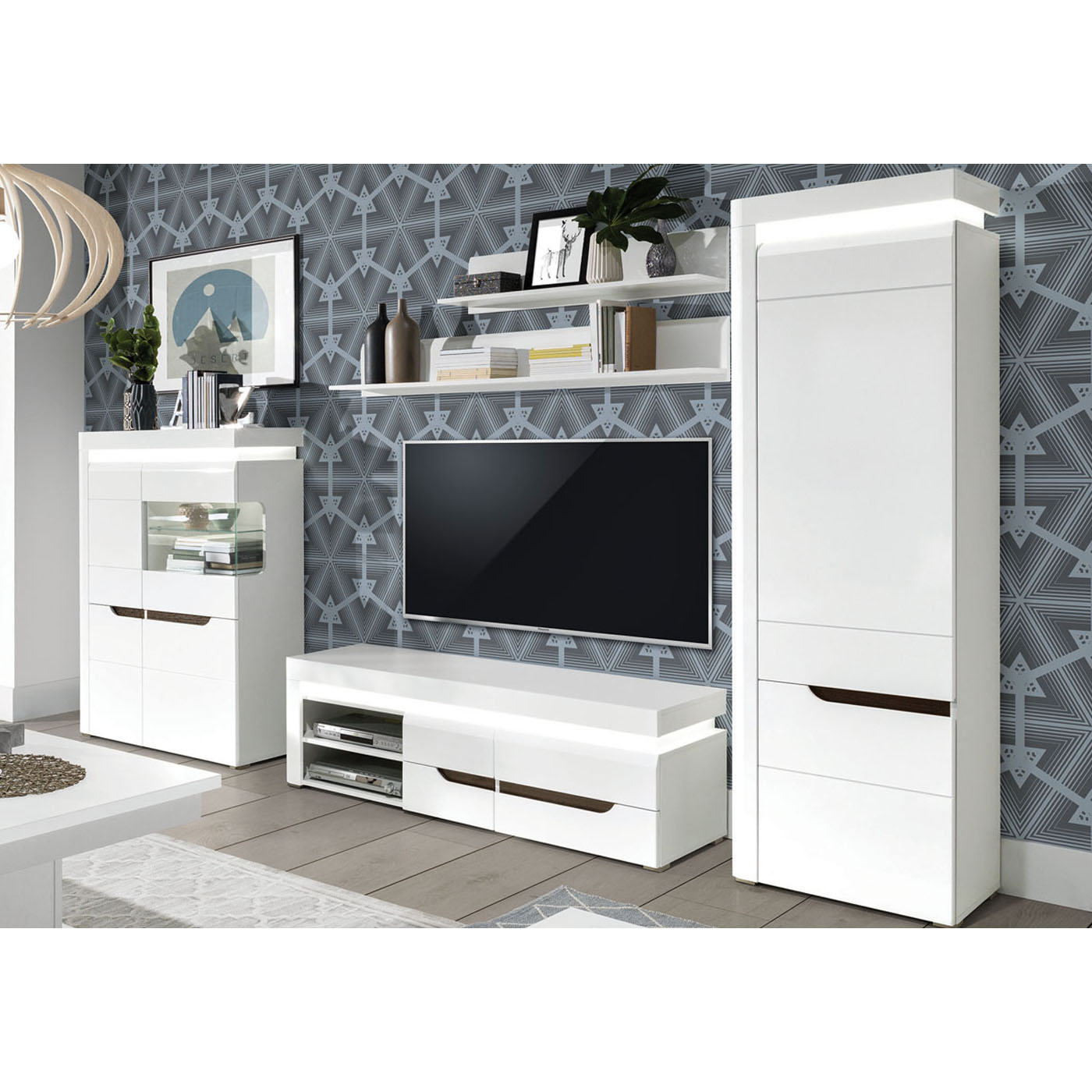 zestaw meblościanka Irma 2A regał witryna rtv szafka biała do pokoju