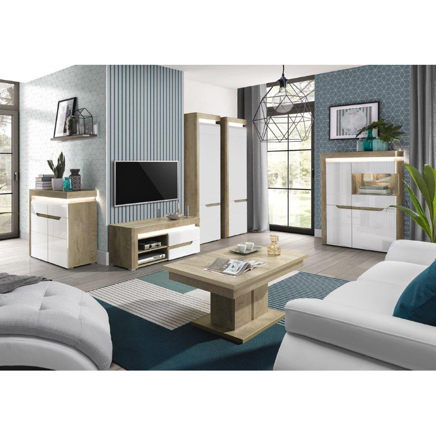 zestaw elegancki nowoczesny Irma 3 komoda rtv ława do salonu pokoju