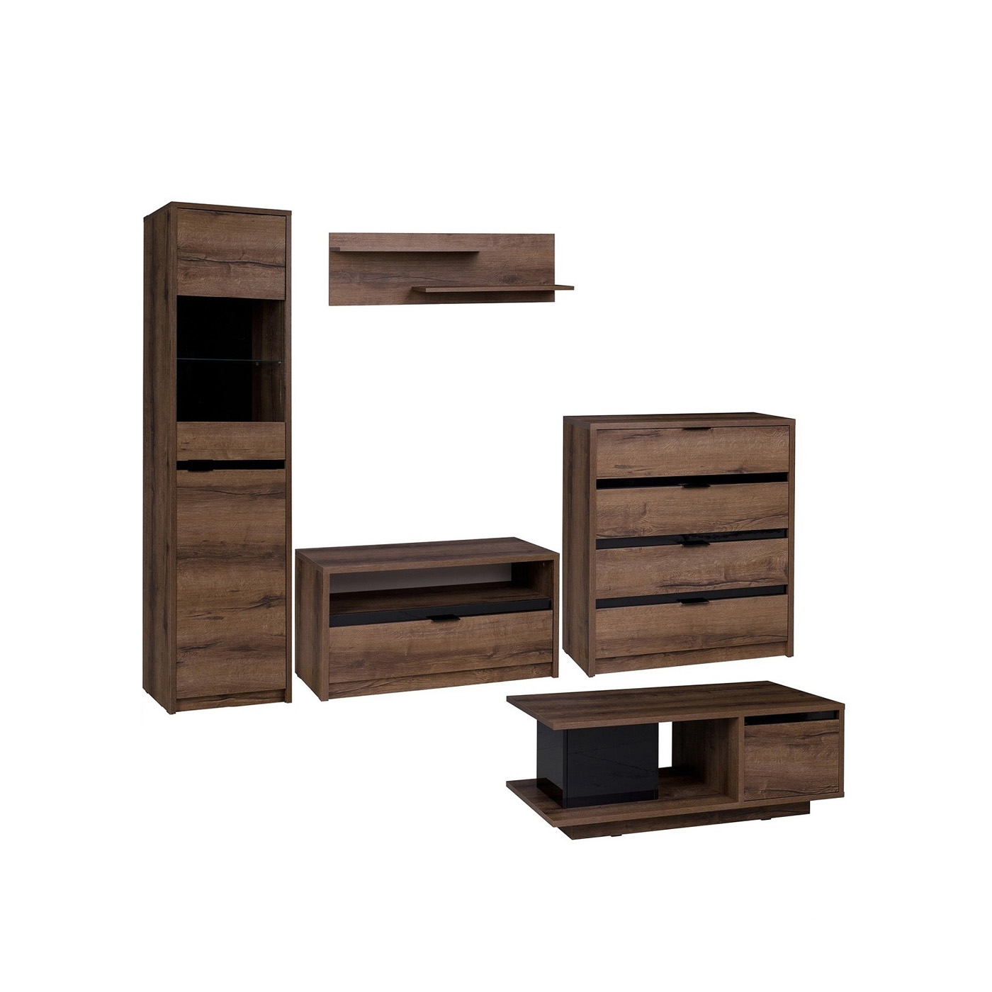 zestaw mebli pokojowy komplet Denver 1 witryna rtv komoda ława