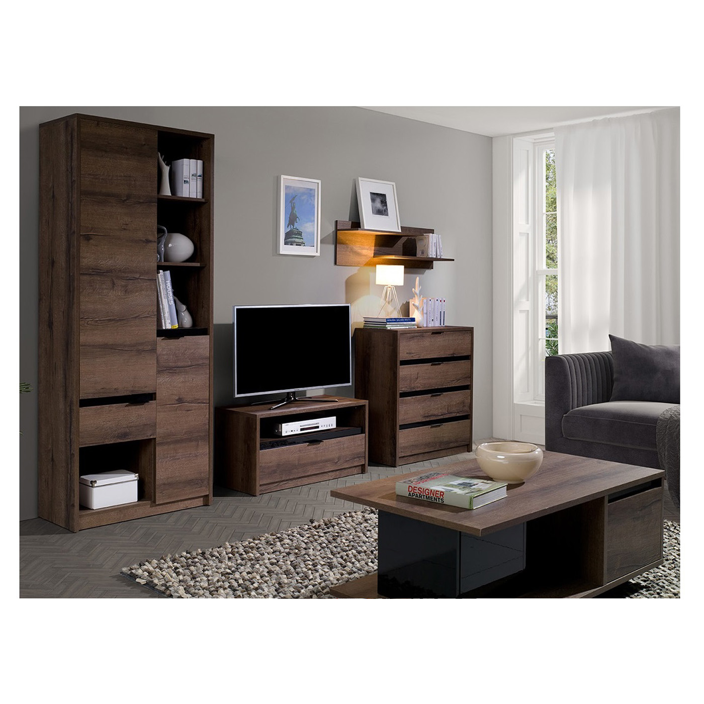 zestaw mebli pokojowych Denver 11 szafka rtv komoda ława regał półka