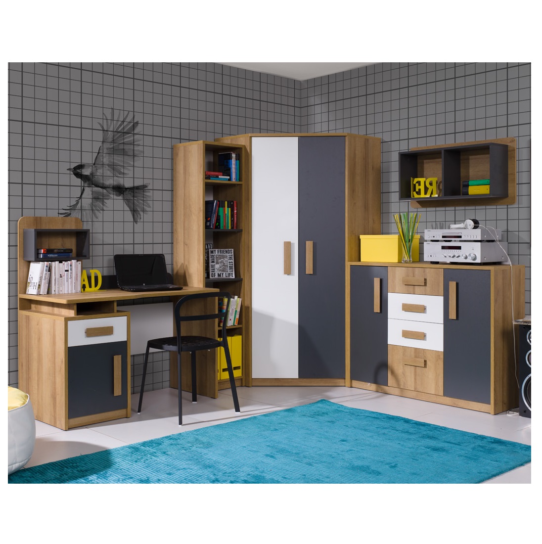 zestaw narożna meblościanka Quatro 7 z biurkiem komplet młodzieżowy