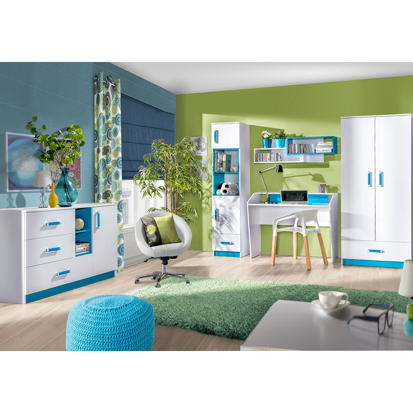 zestaw duży Trafiko 2 biurko komoda szafa biała młodzieżowa dziecięca
