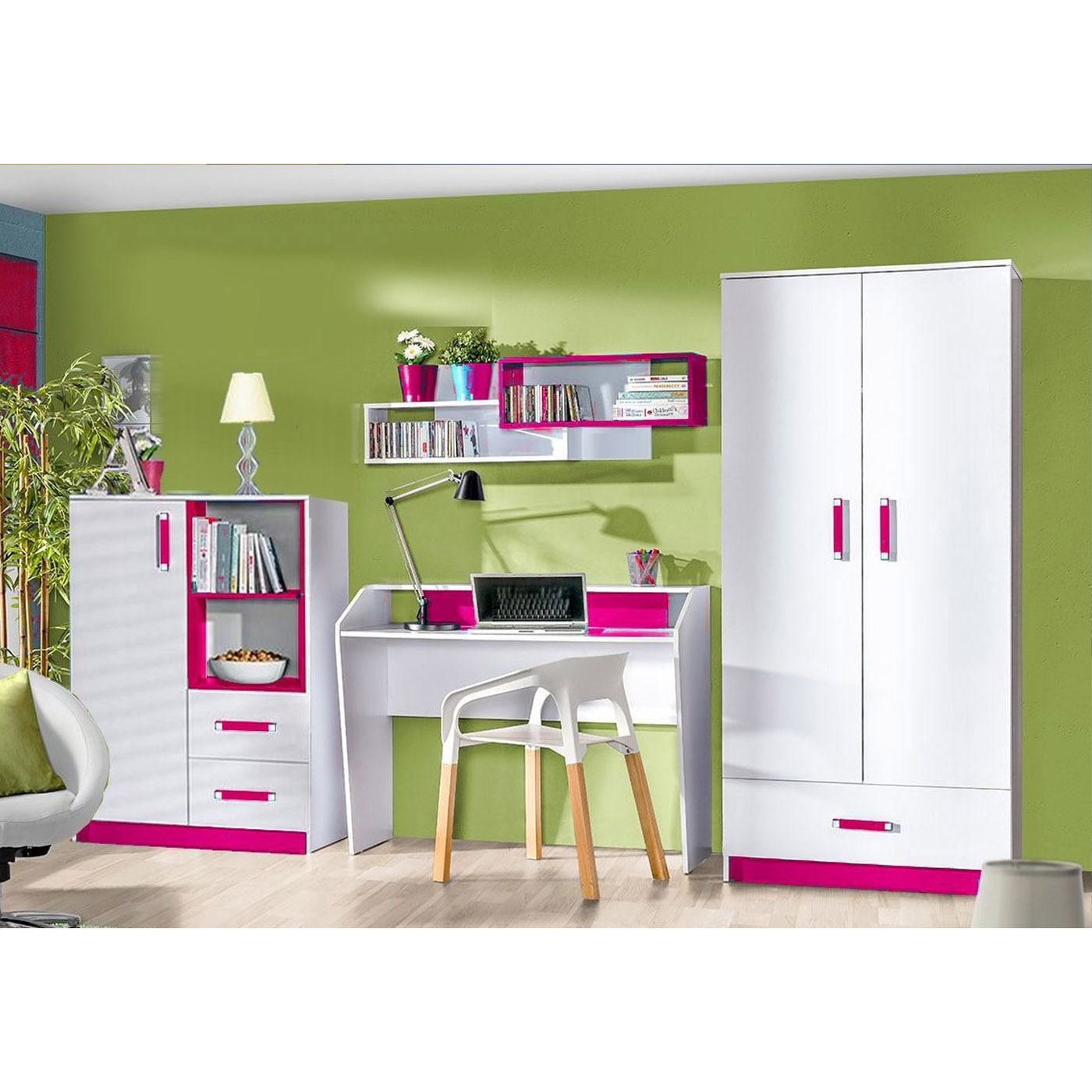 zestaw meblościanka Trafiko 6 ucznia dzieci biurko komoda szafa biała