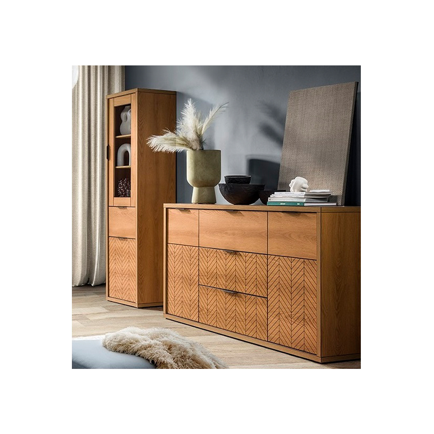 zestaw nowoczesny Fonti 3 komoda witryna komplet loft do salonu pokoju