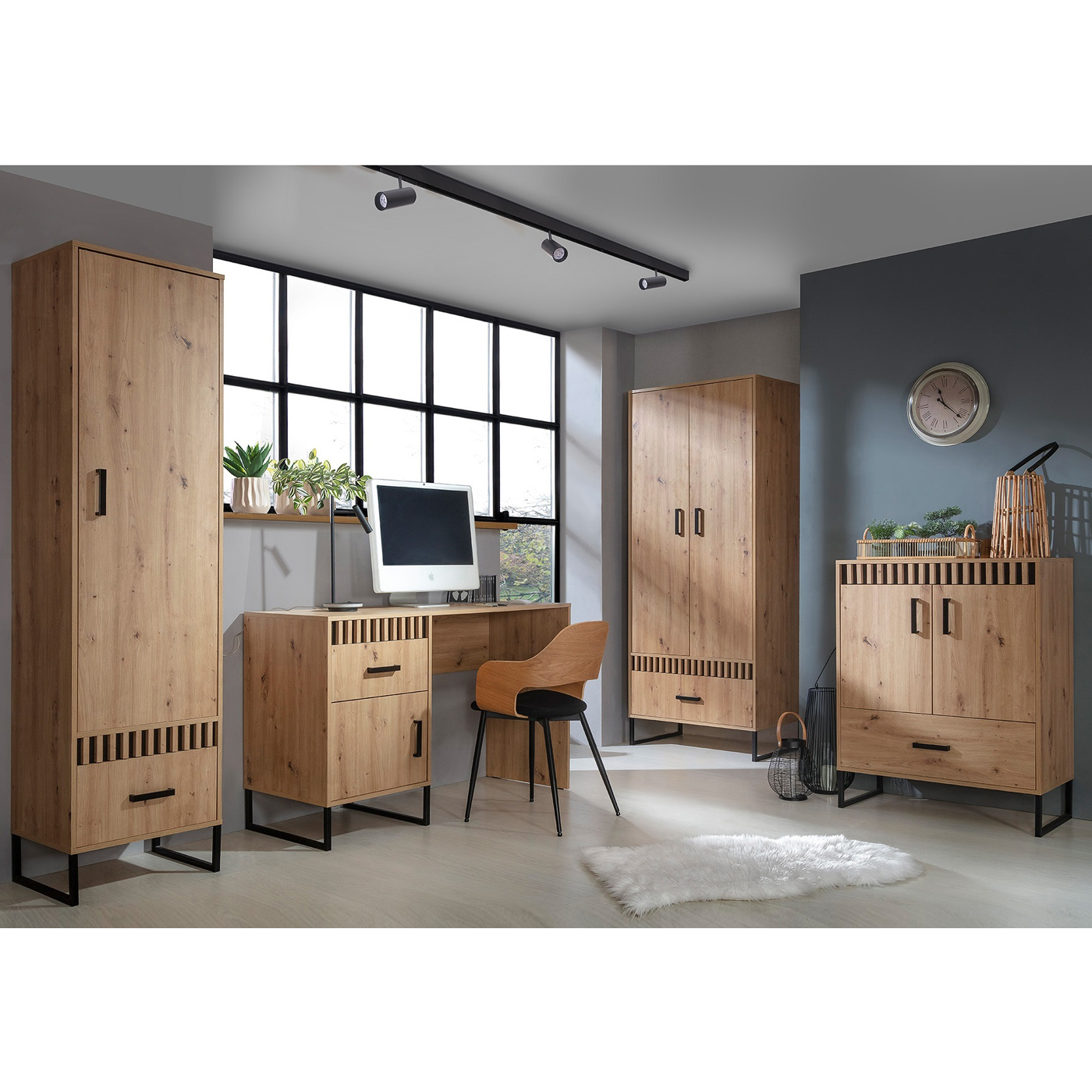 zestaw z lamelami na nogach Lamelix 4 biurko komoda regał szafa loft